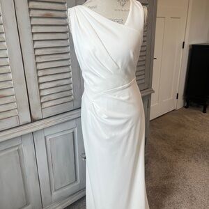 Sleeveless White Draped Evening Dress